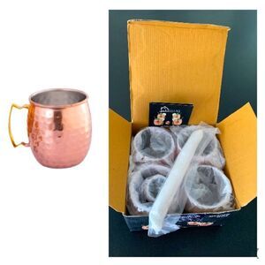 Set of 4 Copper Moscow Mule Mugs Cups Handcrafted - 16 oz + Straws & Shot Glass